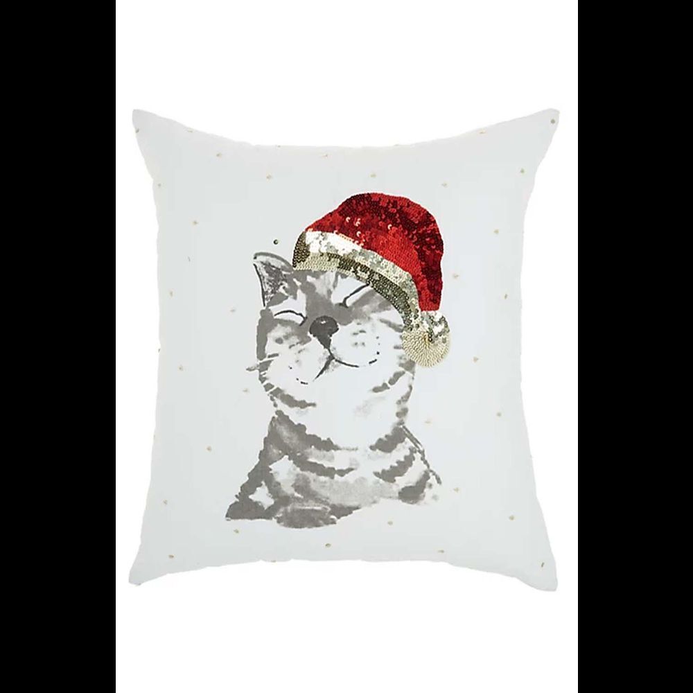 Nourison Holiday Cat White Christmas Throw Pillow